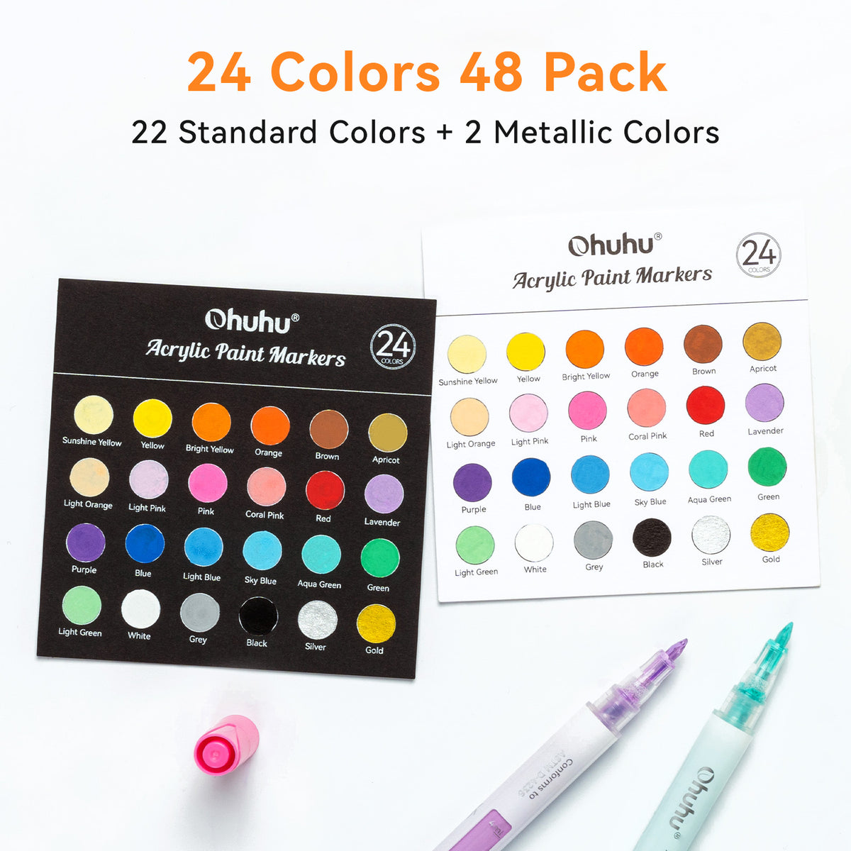 Ohuhu Trusted - Acrylic Markers 24 Colors 48 Pack