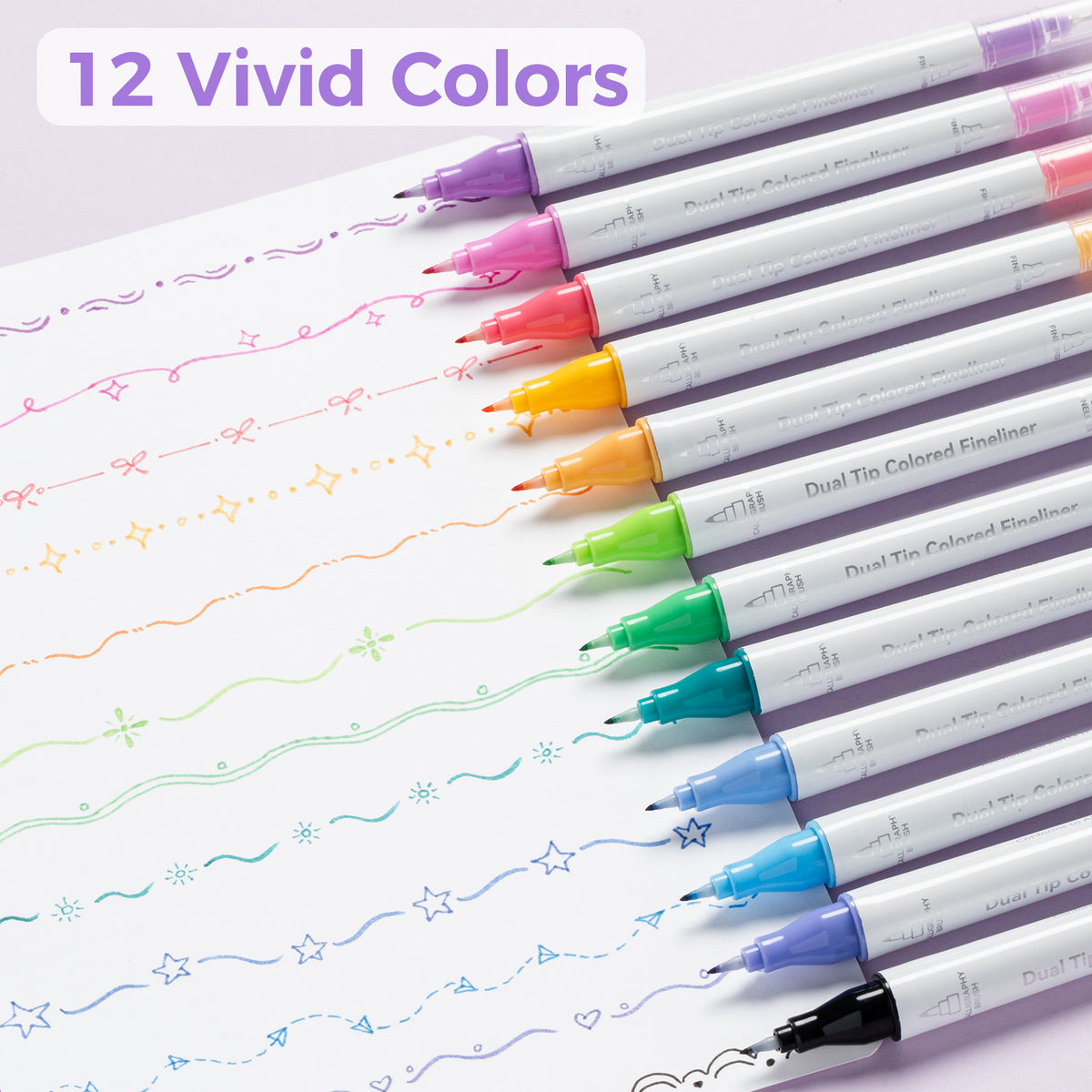 Ohuhu New - Colored Fineliner & Brush Pens, 12 Colors