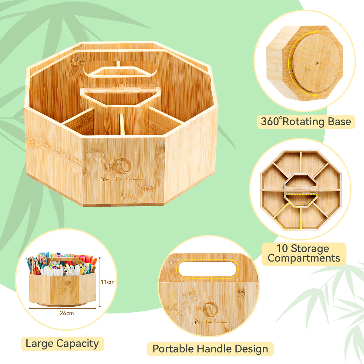Ohuhu Customer Favorite - 360° Bamboo Rotating Marker Organizer