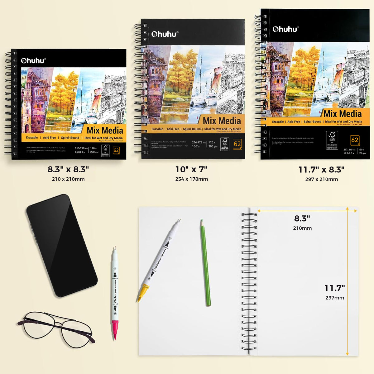 Ohuhu Hot Sale - Spiral-Bound Mix Media Pad for Multiple Techniques