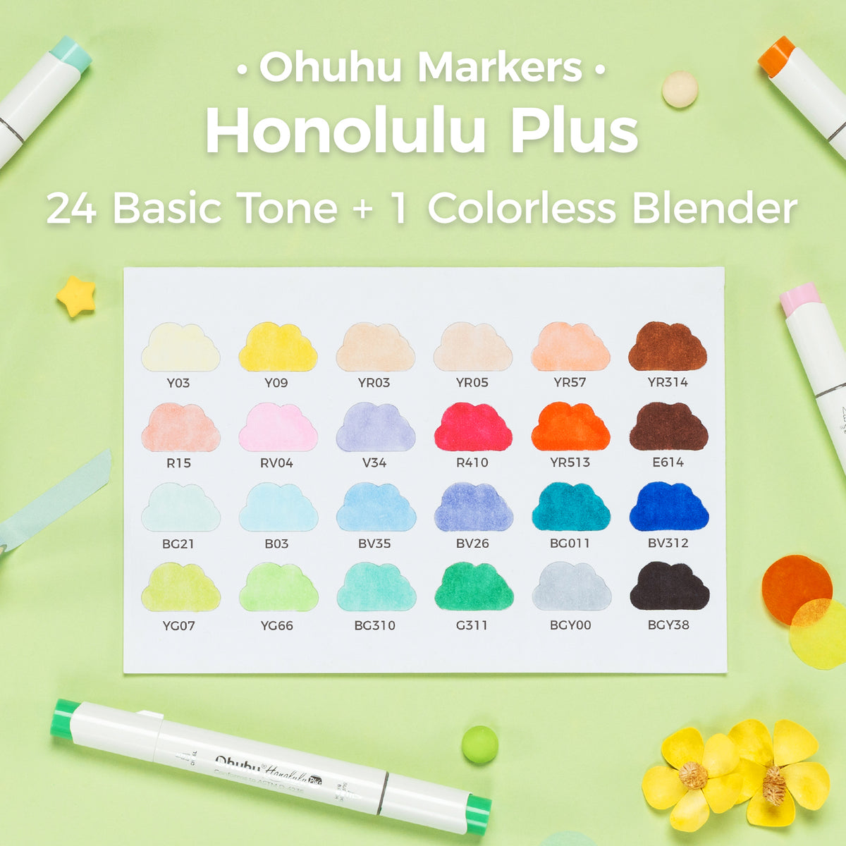 Ohuhu Best Seller - Honolulu Plus Series Supreme Rubber Brush Tip Markers