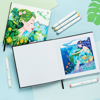Ohuhu Deals - Bleedproof Double-Sided Marker Pad with PU Cover
