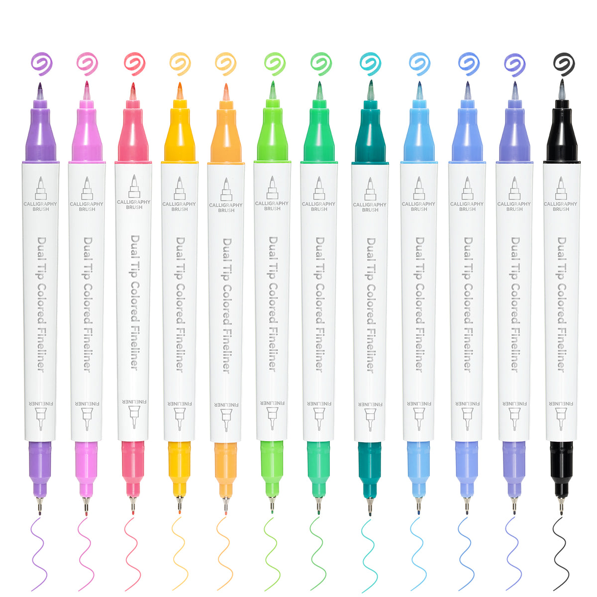 Ohuhu New - Colored Fineliner & Brush Pens, 12 Colors