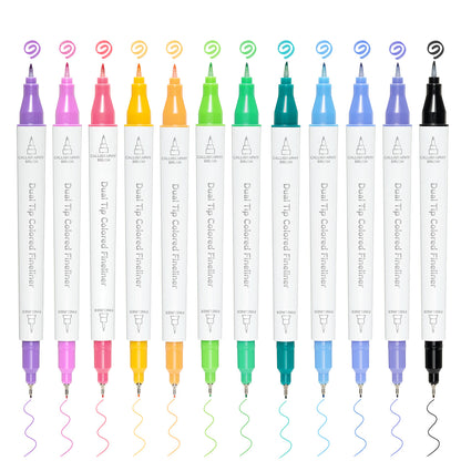 Ohuhu New - Colored Fineliner & Brush Pens, 12 Colors