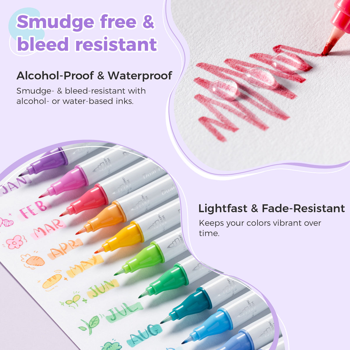 Ohuhu New - Colored Fineliner & Brush Pens, 12 Colors