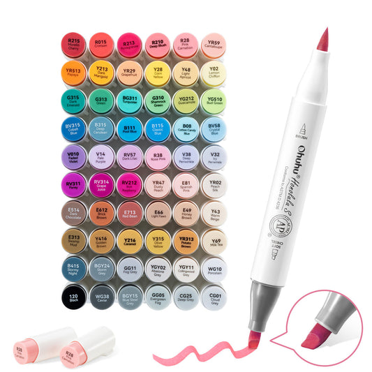 Ohuhu Popular - Honolulu S 60 Illustration Tone Colors Dual Soft Tips Alcohol Art Markers, Brush & Soft Chisel