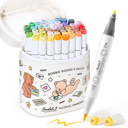 Ohuhu Quality - x Bobbie Goods Honolulu B 48 Colors Dual Tips Alcohol Art Markers, Brush & Fine