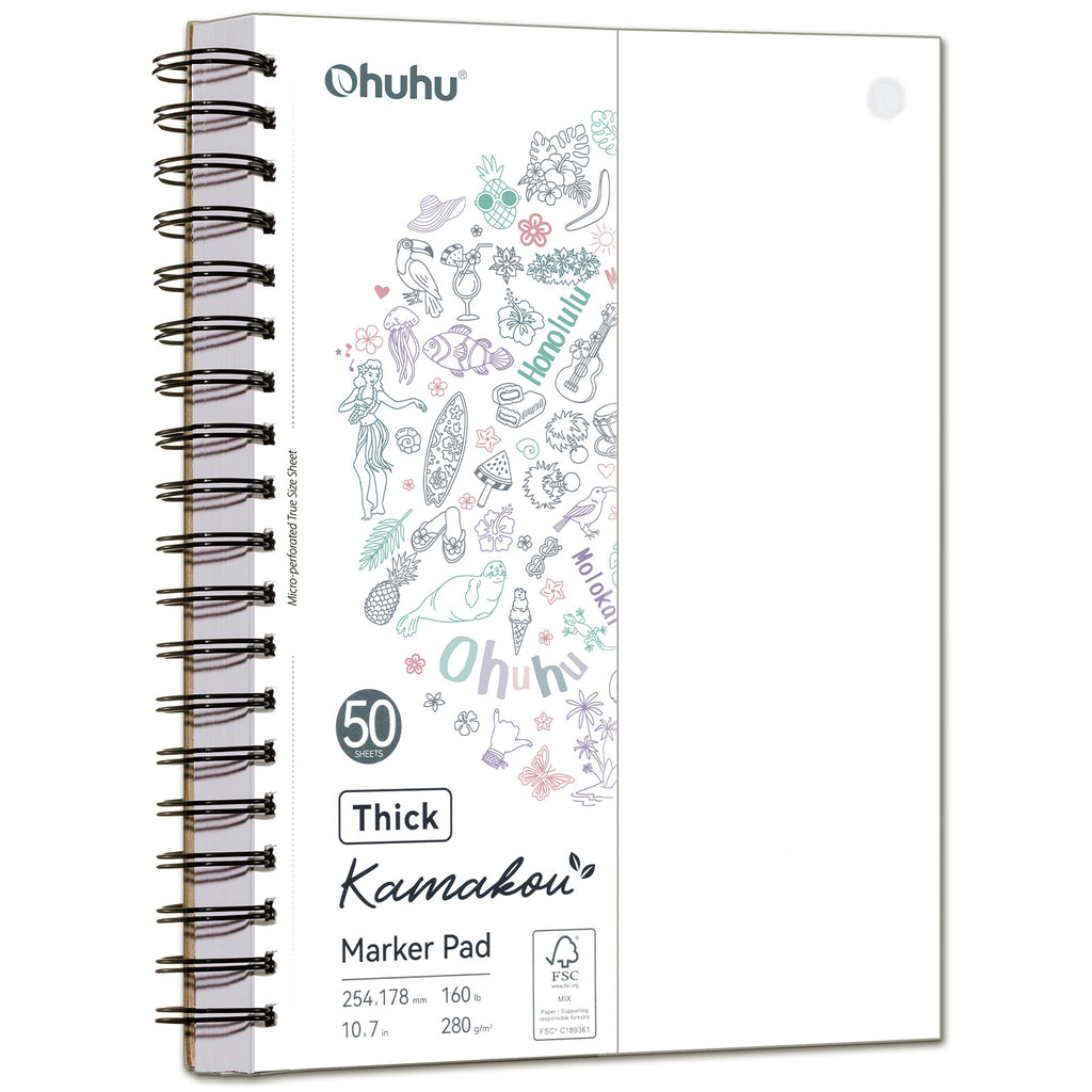 Ohuhu Special Offer - Heavyweight Bleedproof Double-Sided Marker Pad, Spiral-Bound - Kamakou