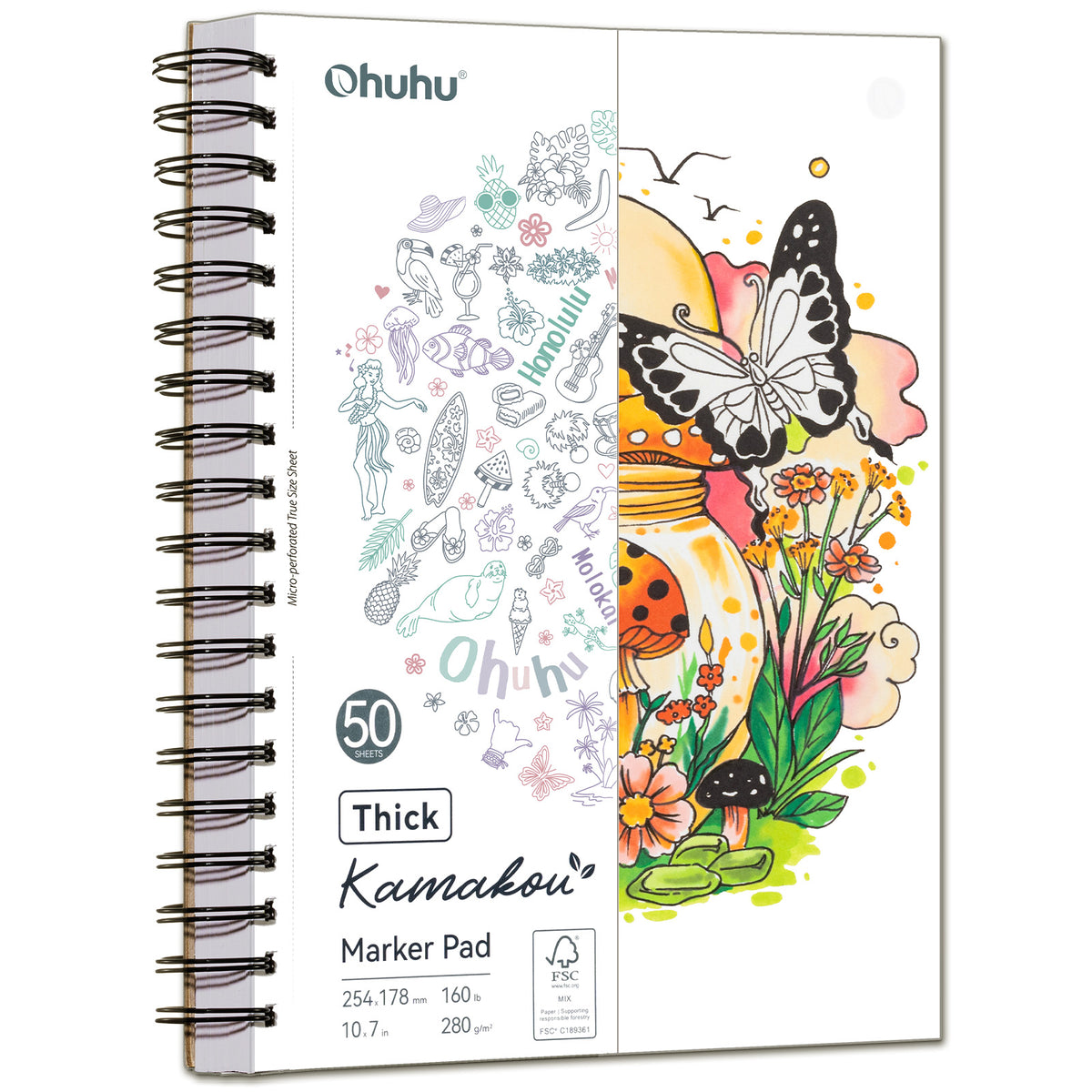 Ohuhu Special Offer - Heavyweight Bleedproof Double-Sided Marker Pad, Spiral-Bound - Kamakou