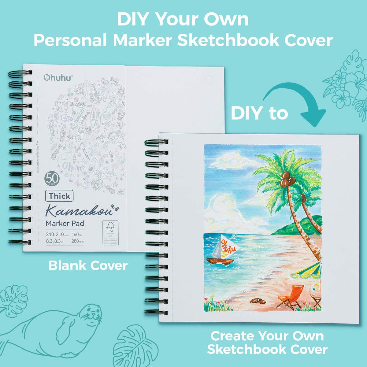 Ohuhu Special Offer - Heavyweight Bleedproof Double-Sided Marker Pad, Spiral-Bound - Kamakou