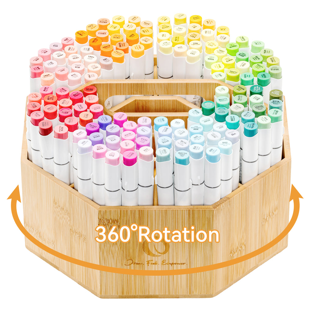 Ohuhu Customer Favorite - 360° Bamboo Rotating Marker Organizer
