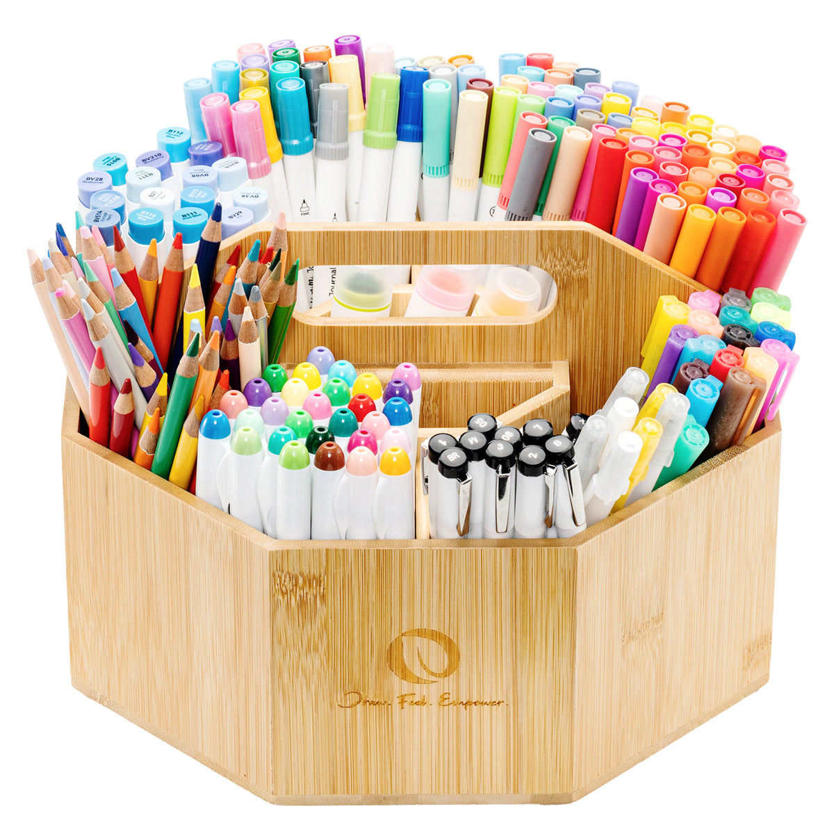 Ohuhu Customer Favorite - 360° Bamboo Rotating Marker Organizer