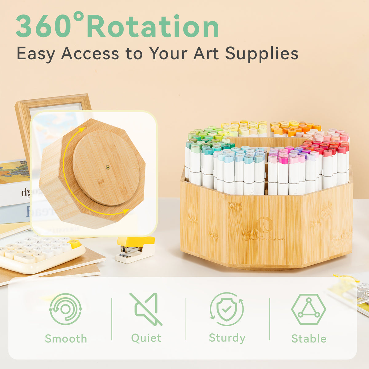 Ohuhu Customer Favorite - 360° Bamboo Rotating Marker Organizer