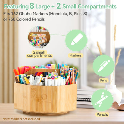 Ohuhu Customer Favorite - 360° Bamboo Rotating Marker Organizer