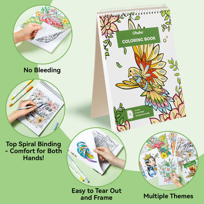 Ohuhu Signature - Pupe B 40 Paper-friendly (No Peeling)  Markers＆ Coloring Book Set