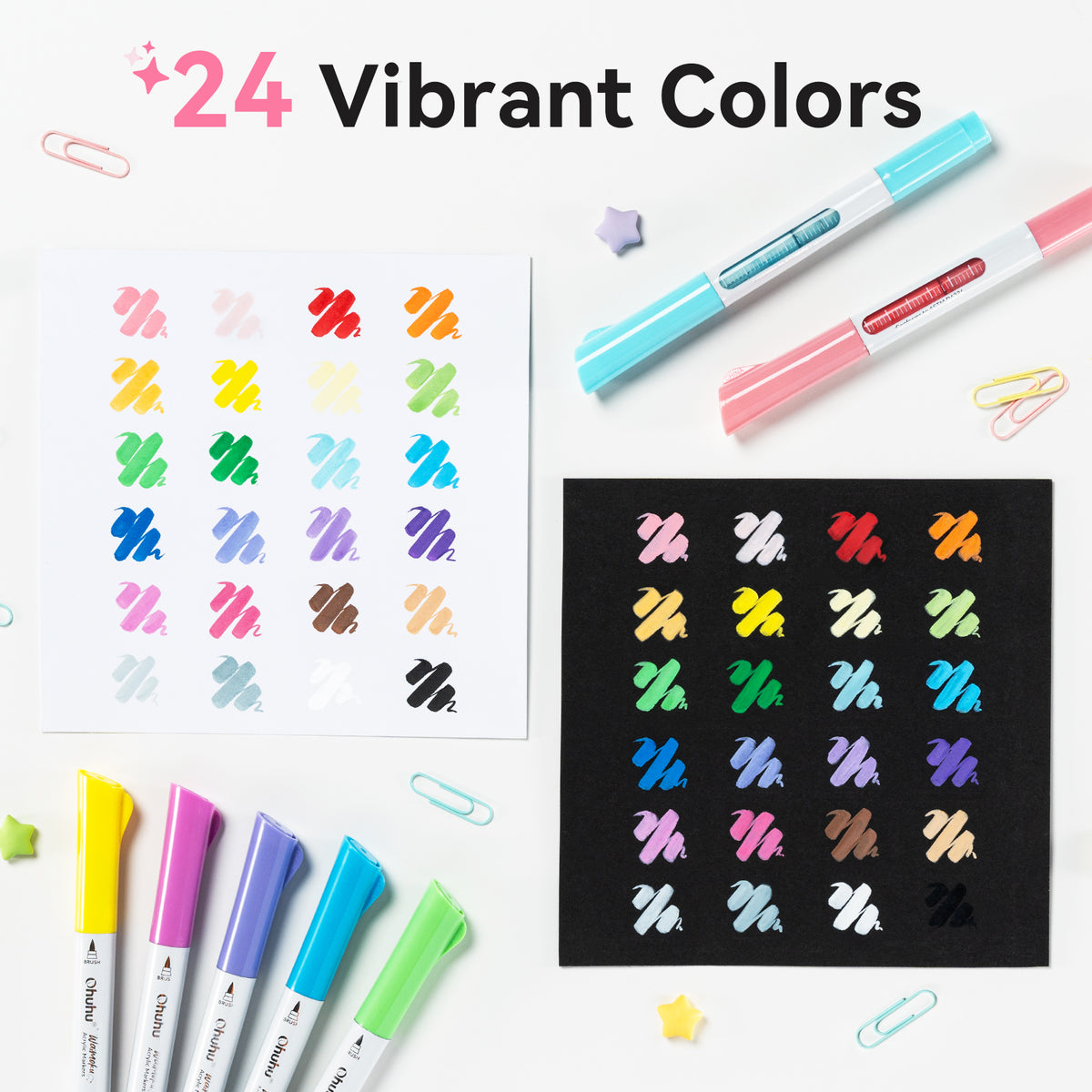 Ohuhu Deals - 24 Colors Brush & Bullet Automatic Ink Control Acrylic Markers - Waimoku