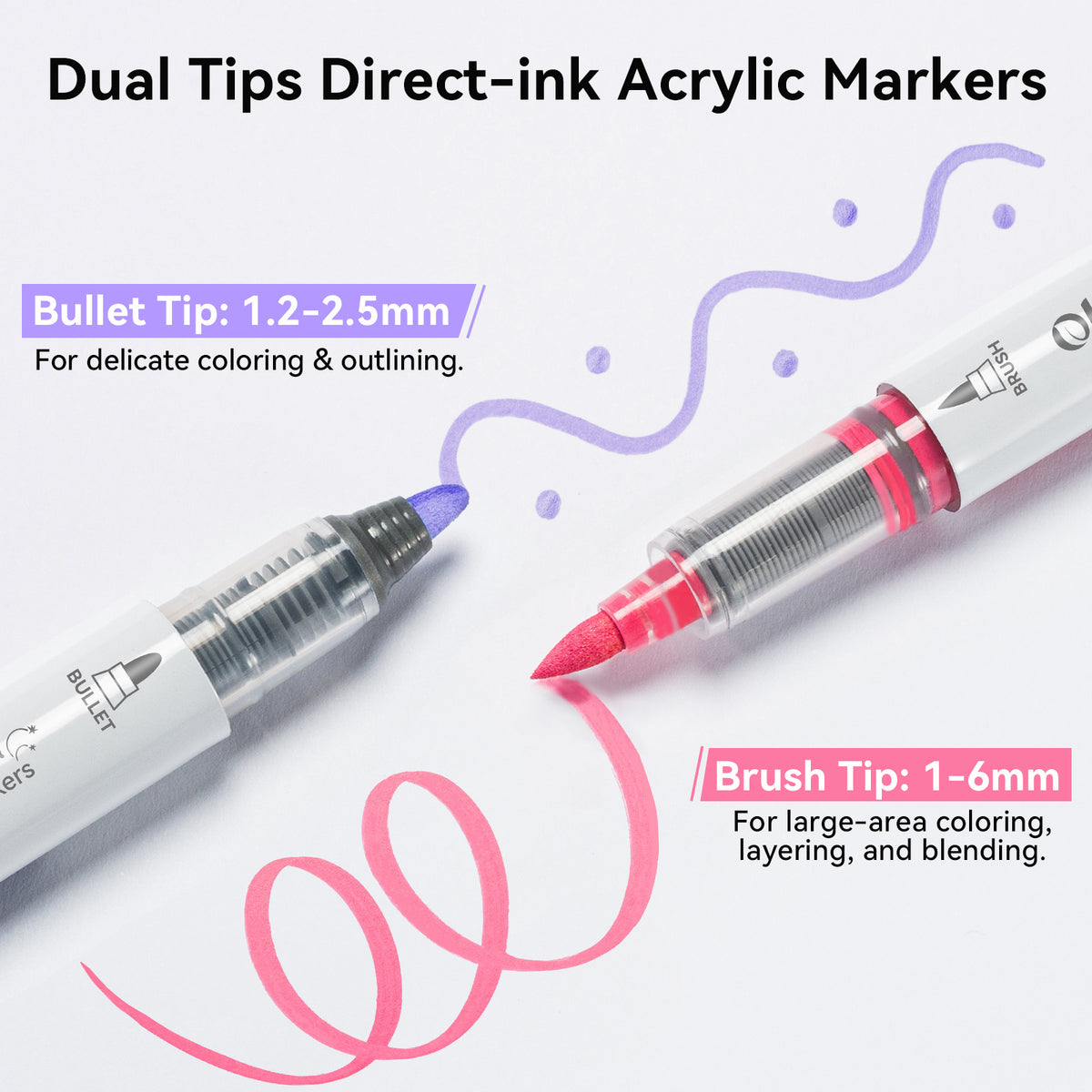 Ohuhu Deals - 24 Colors Brush & Bullet Automatic Ink Control Acrylic Markers - Waimoku