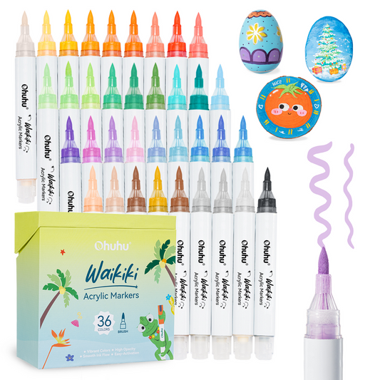 Ohuhu Popular - Top Pump Acrylic Paint Markers Brush Tip 36 Colors Paint Pens-Waikiki