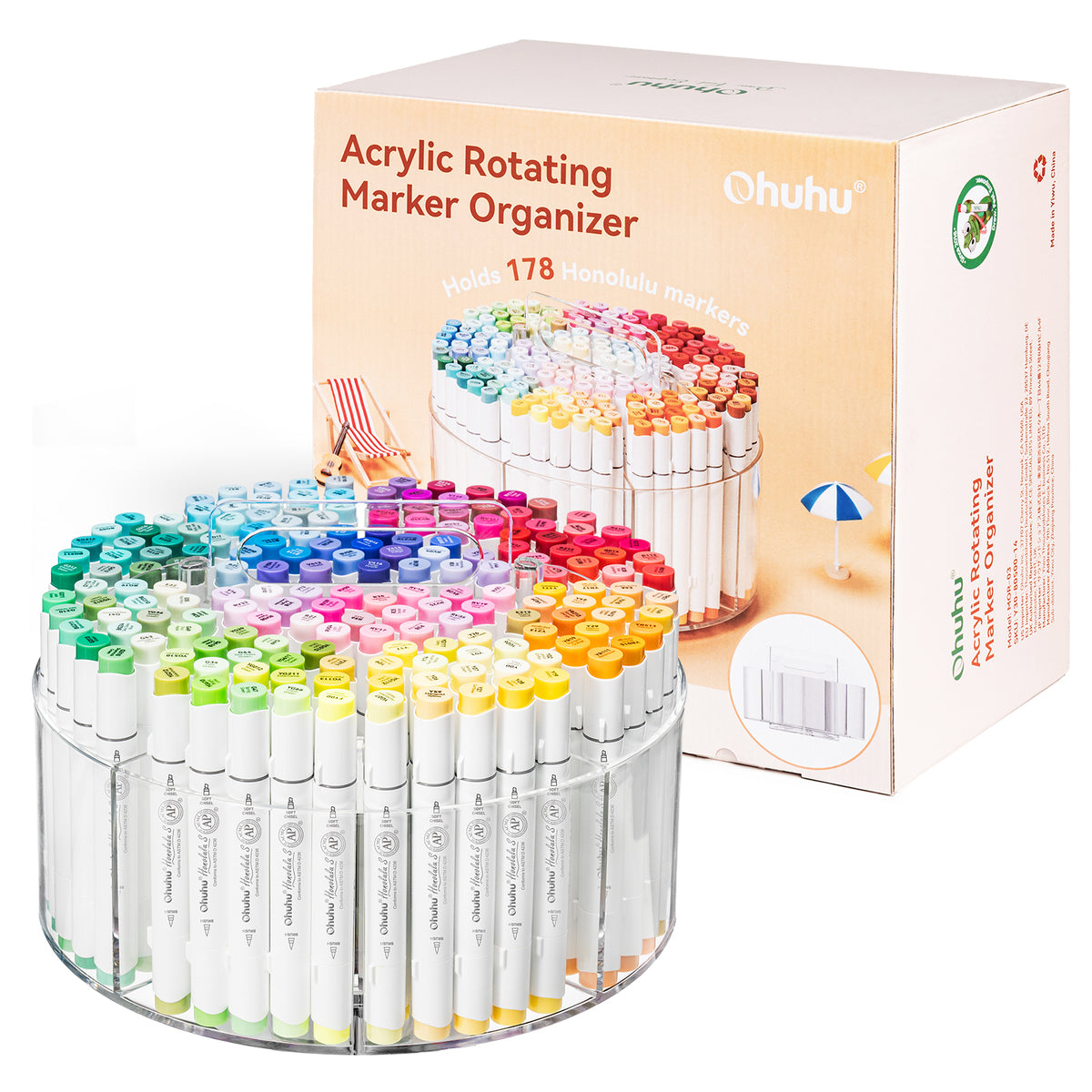 Ohuhu Recommended - 360° Rotating Clear Acrylic Marker Organizer