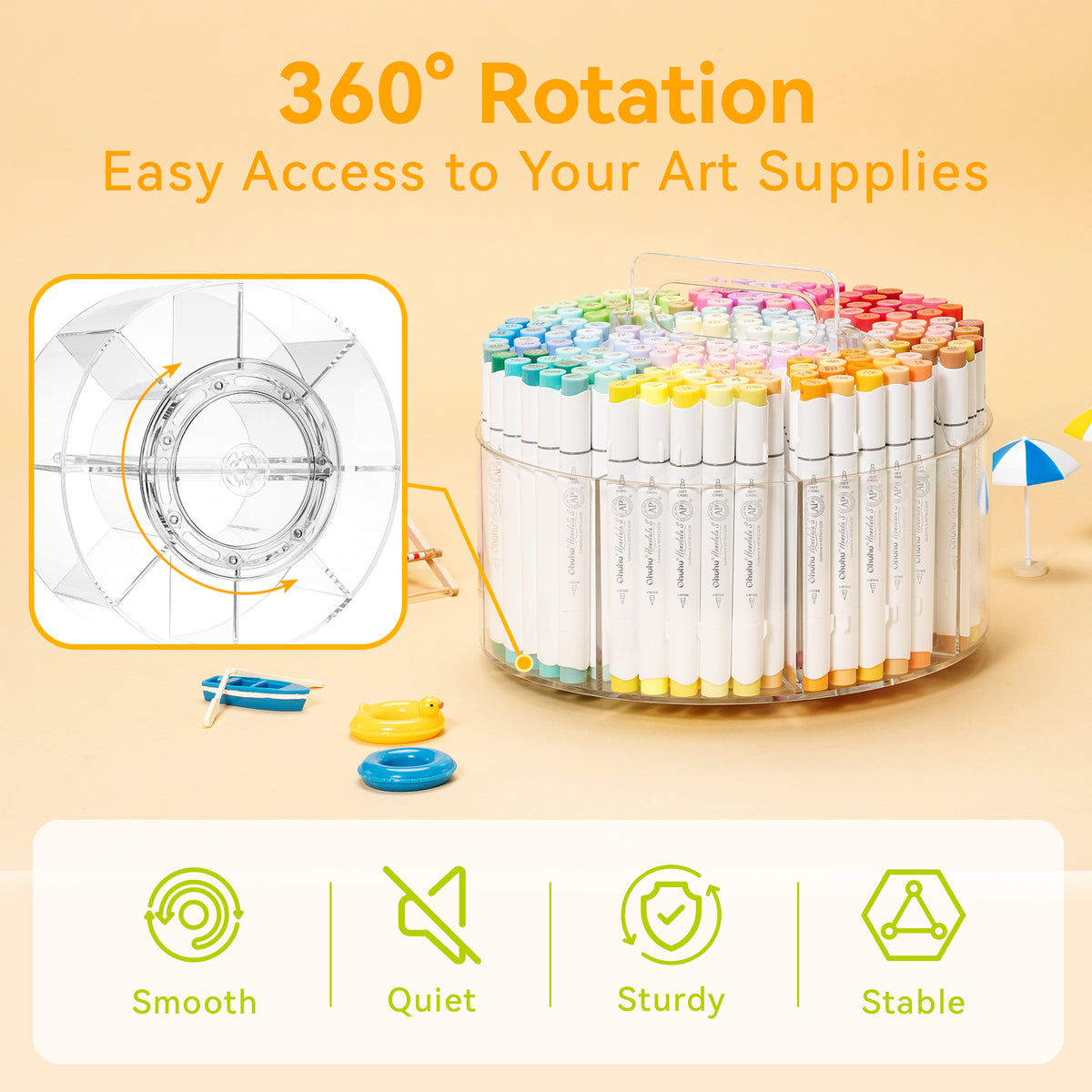 Ohuhu Recommended - 360° Rotating Clear Acrylic Marker Organizer