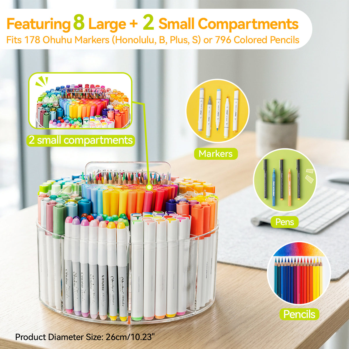 Ohuhu Recommended - 360° Rotating Clear Acrylic Marker Organizer