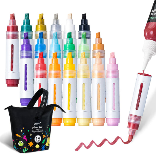 Ohuhu Everyday - Acrylic Paint Markers 18 Colors Reversible Tip Jumbo Chisel ＆ Round- Mauna Kea