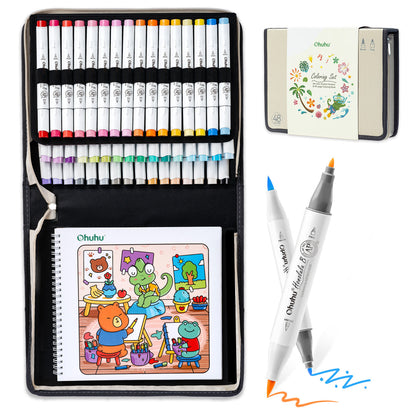 Ohuhu Premium - Honolulu B 48 Colors Alcohol Markers with Coloring Book
