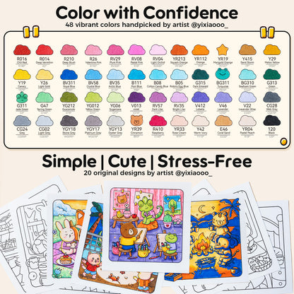 Ohuhu Premium - Honolulu B 48 Colors Alcohol Markers with Coloring Book