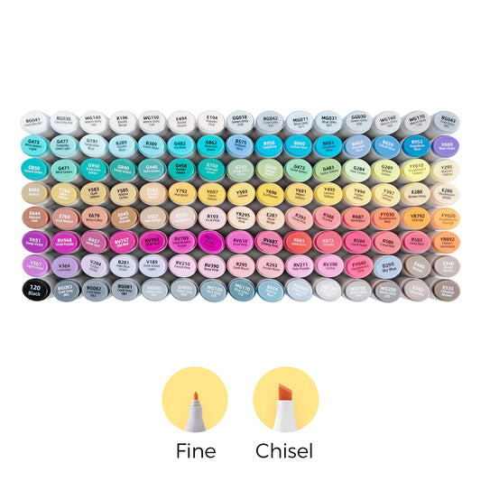 Ohuhu Premium - Oahu 120 Colors Dual Tips Alcohol Art Markers, Fine & Chisel