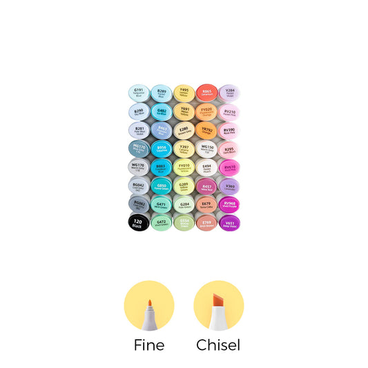 Ohuhu Essential - Oahu 40 Colors Dual Tips Alcohol Art Markers, Fine & Chisel