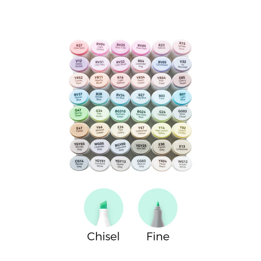 Ohuhu Quality - Oahu 48 Pastel Colors Dual Tips Alcohol Art Markers, Fine & Chisel (New Color Codes)