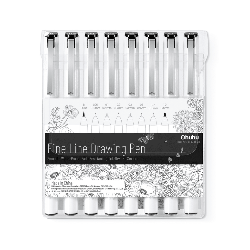 Ohuhu Exclusive - Fineliner Drawing Pen, 8 Pack