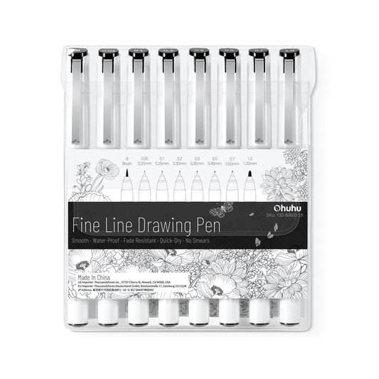 Ohuhu Exclusive - Fineliner Drawing Pen, 8 Pack