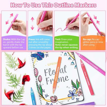 Ohuhu Trending - Water-Based Glitter Metallic Marker Pens, 12 Shimmer Colors