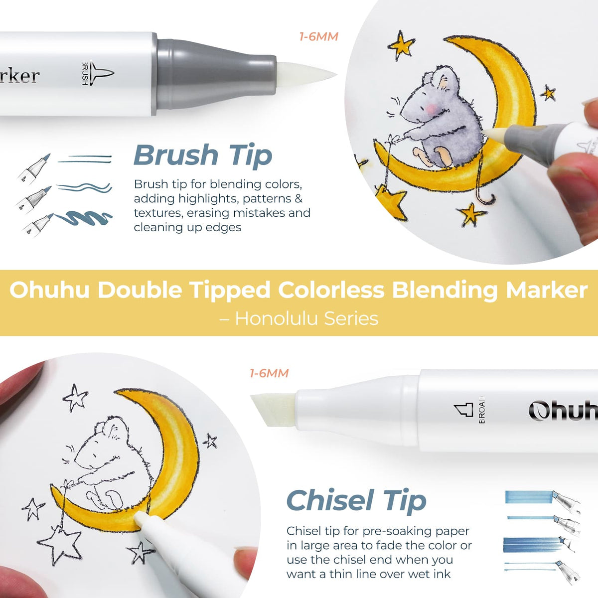 Ohuhu Value - Honolulu Colorless Blender Marker - Pack of 6