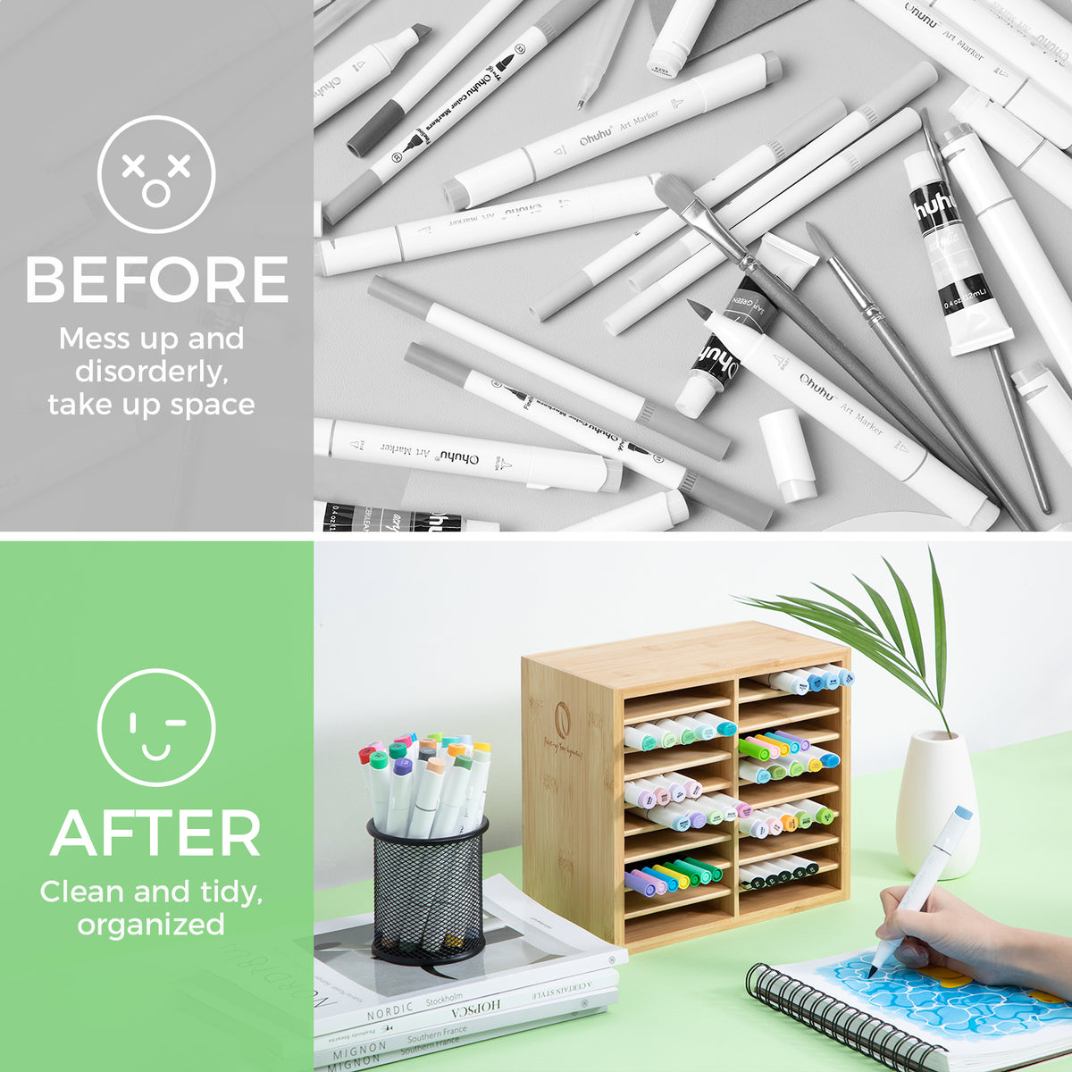 Ohuhu Premium - Bamboo Marker Organizer