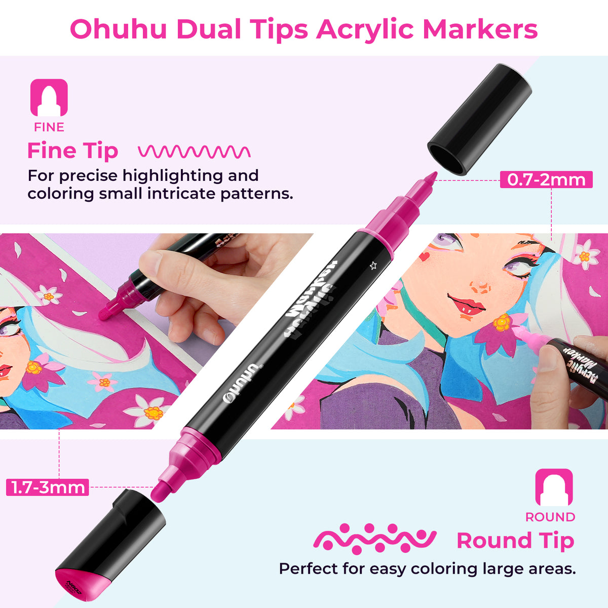 Ohuhu Latest - Dual Nib Waterproof Acrylic Pen 30 / 60 / 90 Colors - Kakaako