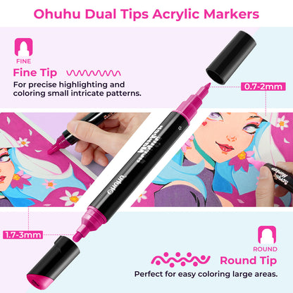 Ohuhu Latest - Dual Nib Waterproof Acrylic Pen 30 / 60 / 90 Colors - Kakaako