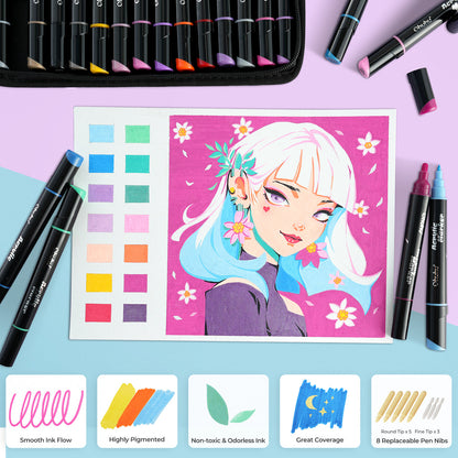 Ohuhu Latest - Dual Nib Waterproof Acrylic Pen 30 / 60 / 90 Colors - Kakaako