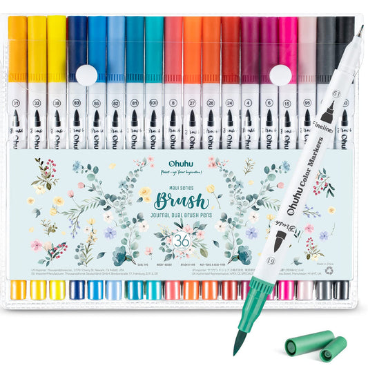 Ohuhu Deals - Maui 36 Colors Dual Tips Water Based Art Markers, Brush & Fineliner