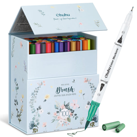 Ohuhu Quality - Maui 100 Colors Dual Tips Water Based Art Markers, Brush & Fineliner