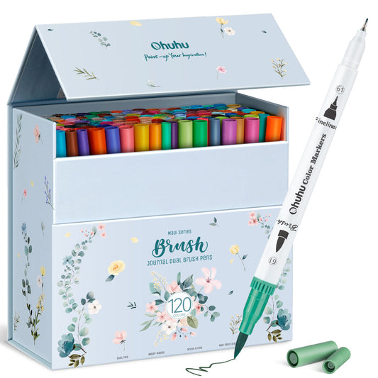 Ohuhu Best Seller - Maui 120 Colors Dual Tips Water Based Art Markers, Brush & Fineliner