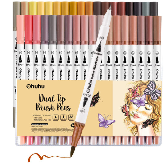 Ohuhu Best Seller - Maui 36 Skin Tone Colors Dual Tips Water Based Art Markers, Brush & Fineliner