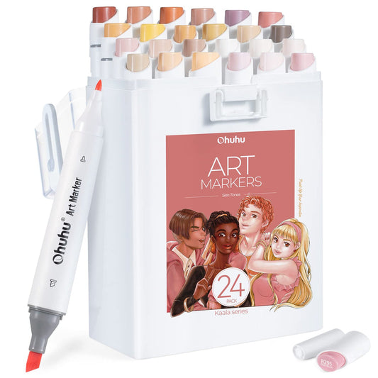 Ohuhu Exclusive - Kaala  Slim Broad and Fine Dual Tips Alcohol Art Markers-24 Color Skin Tone