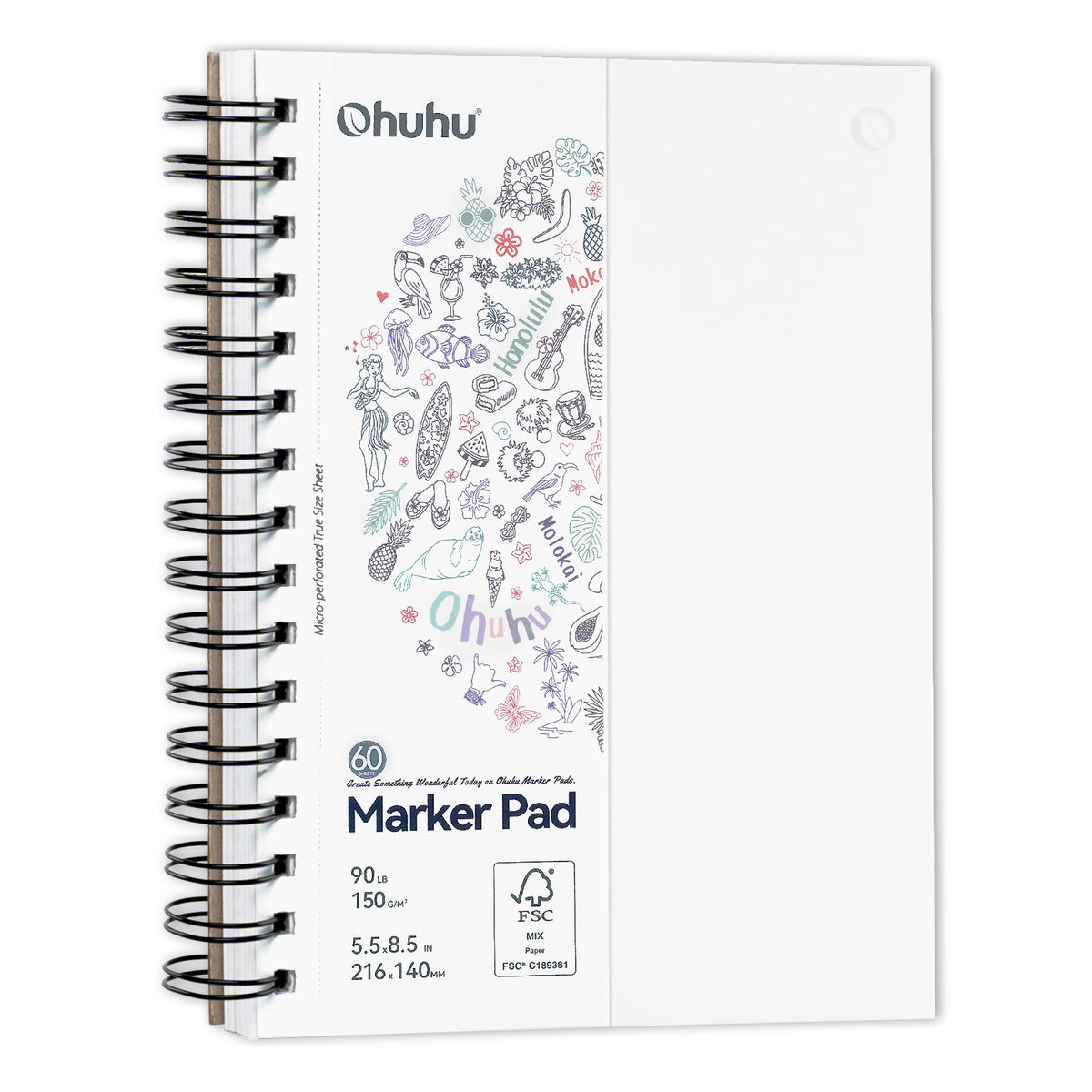 Ohuhu Trusted - Bleedproof Double-Sided Marker Pad, Spiral-Bound