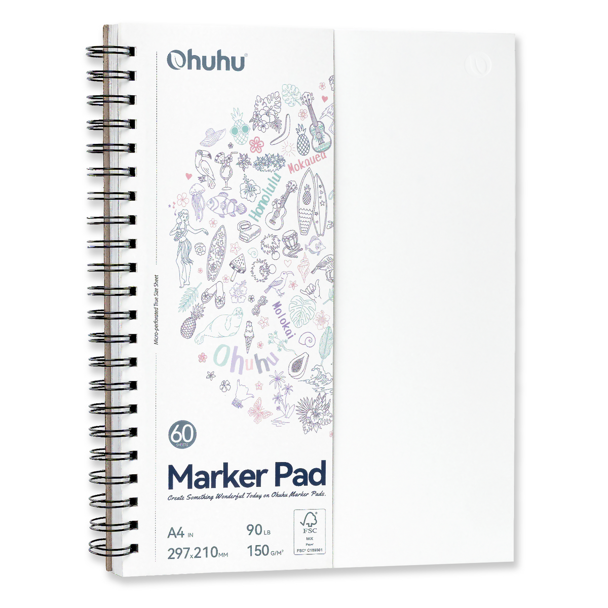 Ohuhu Trusted - Bleedproof Double-Sided Marker Pad, Spiral-Bound