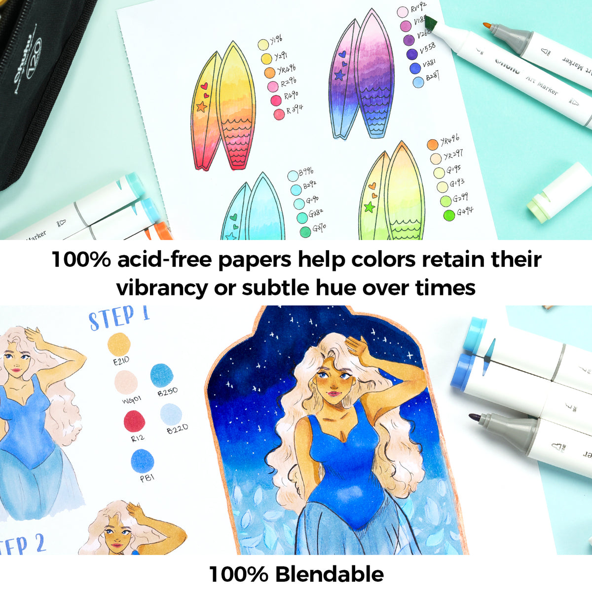 Ohuhu Special Offer - Bleedproof Double-Sided Marker Pad, Glue-Bound