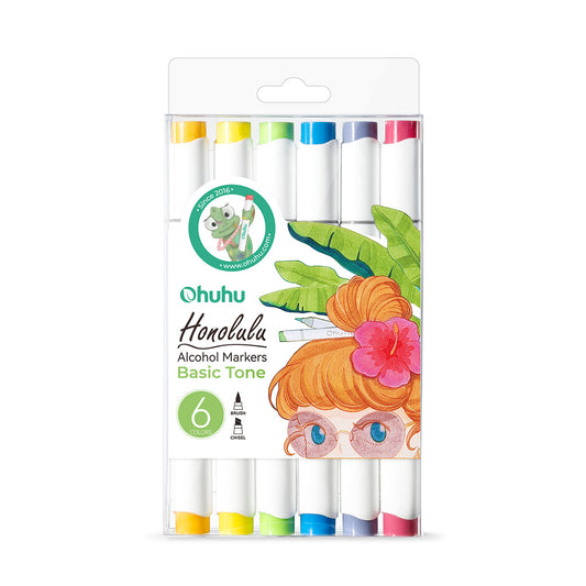 Ohuhu Top Pick - Honolulu 6 Colors Dual Tips Alcohol Art Markers (New Color Codes)