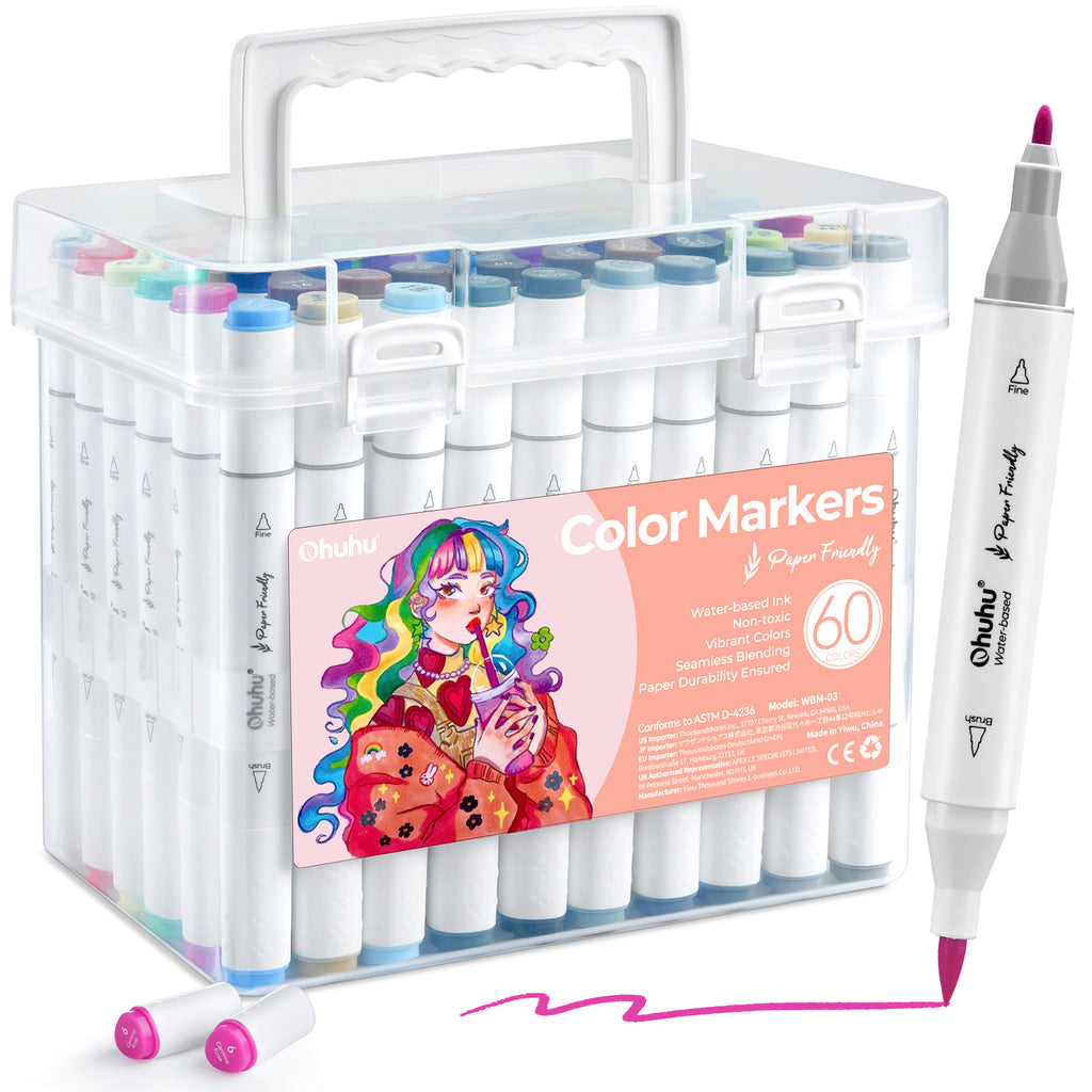 Ohuhu Special Offer - Paper-friendly (No Peeling) Markers Water-based 60 Colors