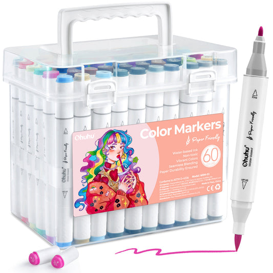 Ohuhu Special Offer - Paper-friendly (No Peeling) Markers Water-based 60 Colors